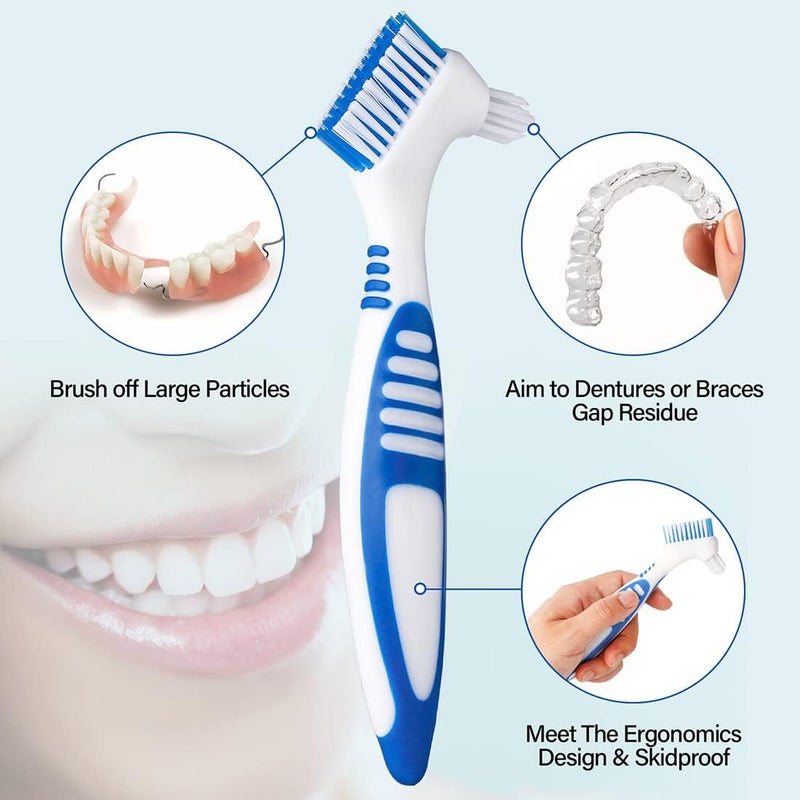 Anbbas 2pcs Double Bristle Head Denture Brush Dental Cleaning Brush with Portable Toothbrush Cup Holder, Properly Clean Oral Appliance - Image 2